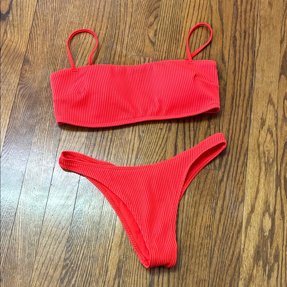 Hollister ribbed Red bikini top size L bottoms size S